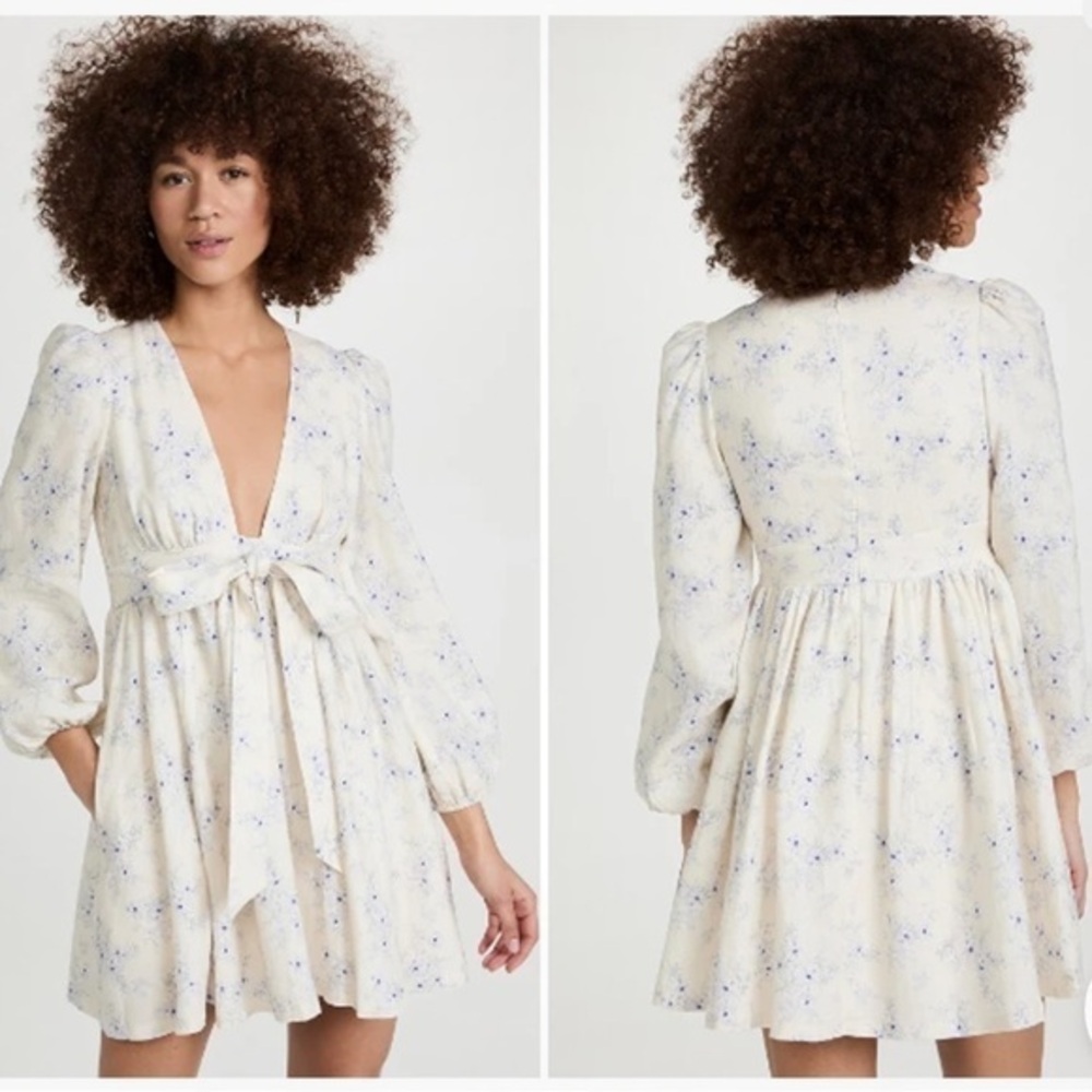 Cami NYC Dress Meri Mini Long Sleeve Cotton I White Blue Floral